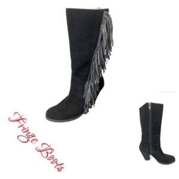 Reba Fringe Black Heeled Boots Size 7.5 - Picture 12 of 12